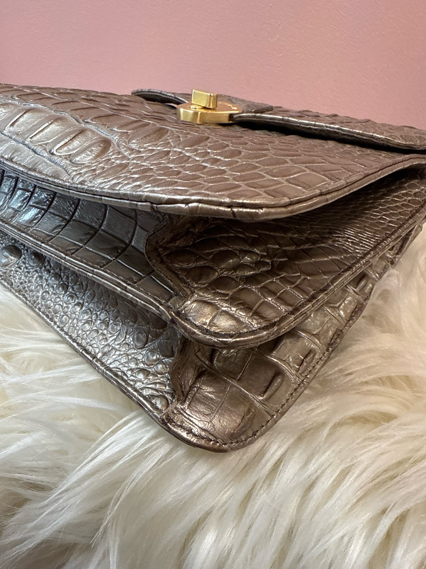Brahmin Tapue/Pewter Croc Embossed Vittoria Top Handle Shoulder Bag