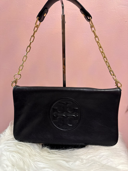 TORY BURCH BLACK LEATHER CLUTCH/SHOULDER BAG