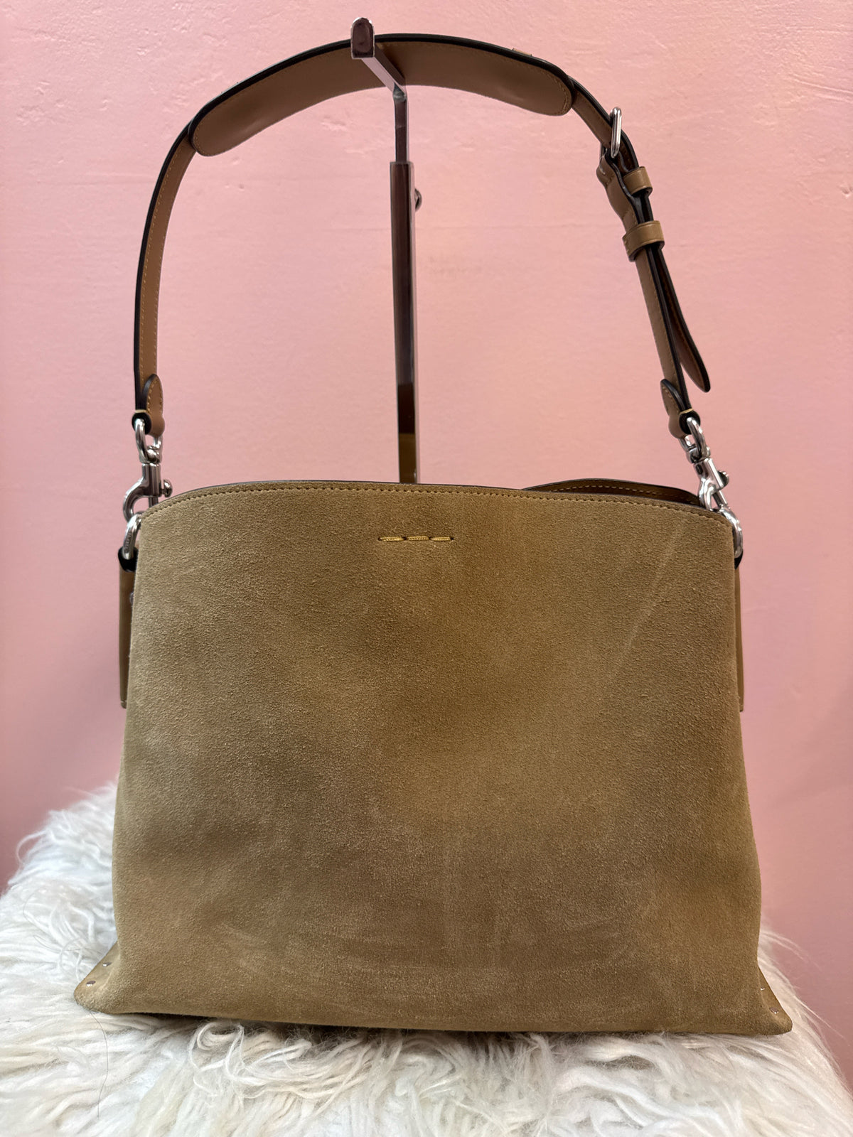 Coach Willow Suede Hobo with Rivets and Detachable Strap
