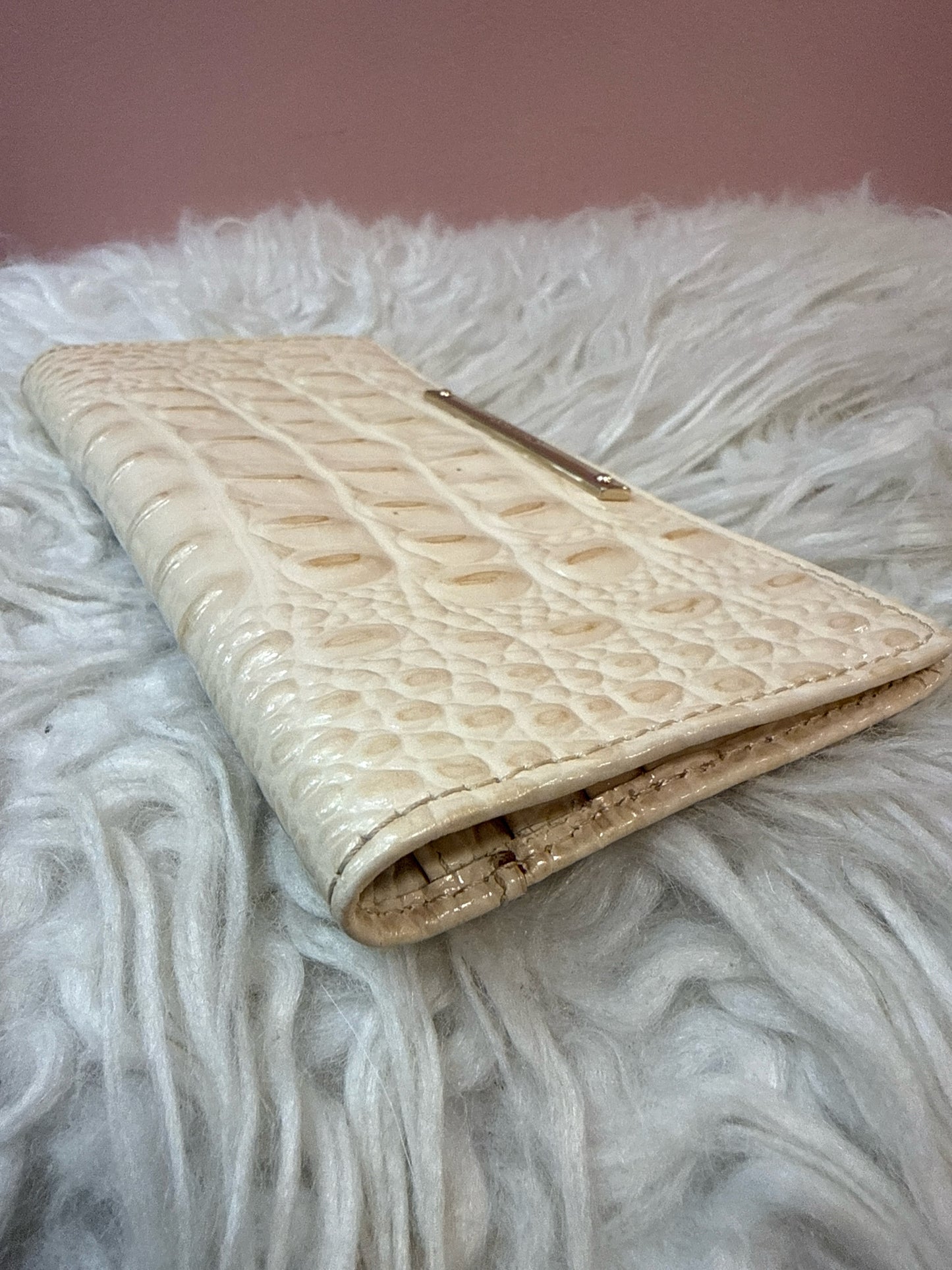 Brahmin Andy Wallet in Beige Croc-Embossed Leather