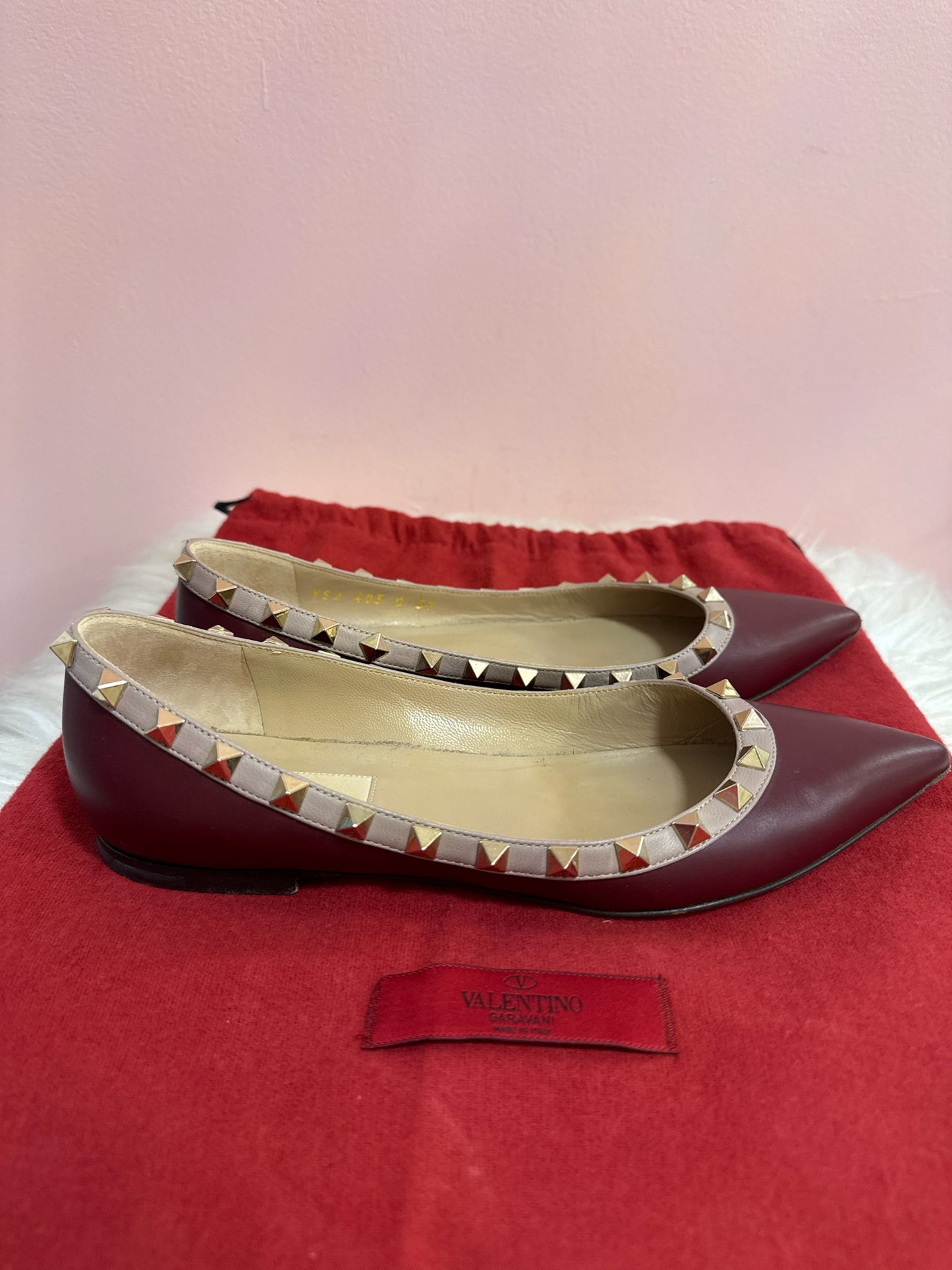 Valentino Garavani Rockstud Pointed -Toe Ballet Flats with Dust Bag