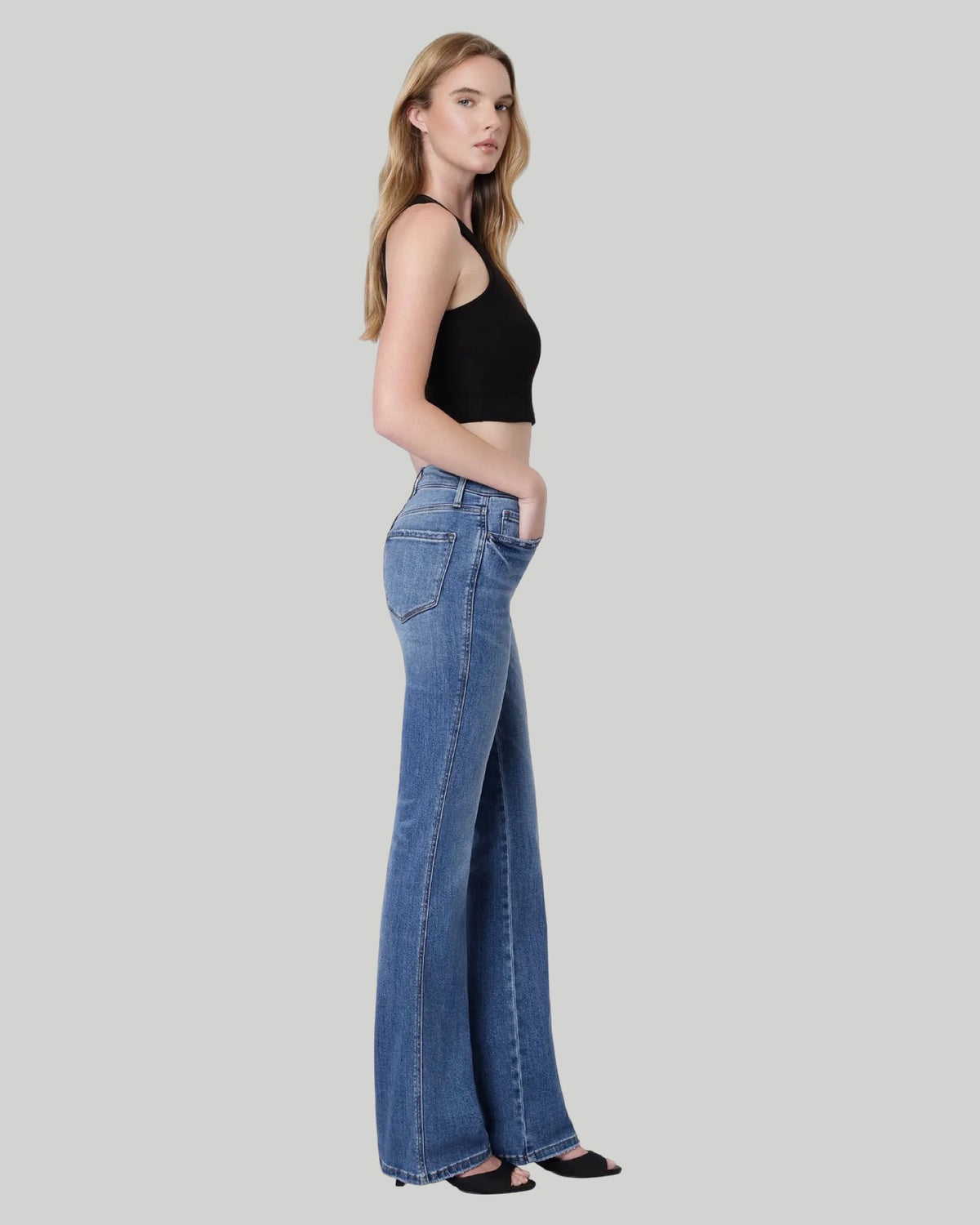 High Rise Medium Dark Wash Full Length Bootcut Jeans ERR-FREE