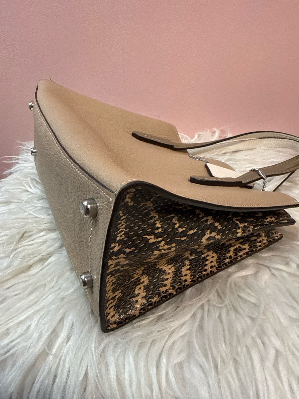 Coach Charlie Carryall in Taupe with Animal Print Side Gussets