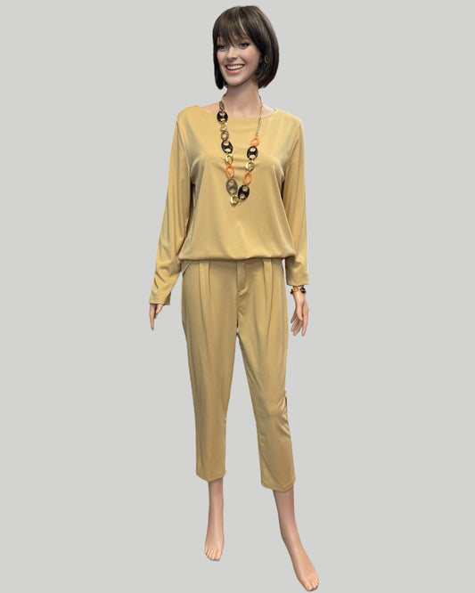 LONG SLEEVE TAN CREW NECK WITH MATCHING PANTS SET