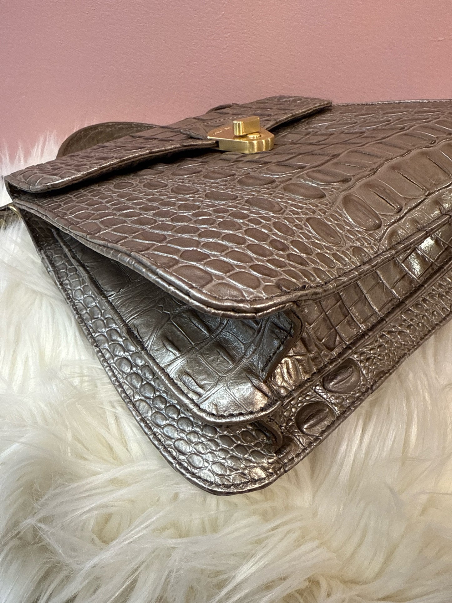 Brahmin Tapue/Pewter Croc Embossed Vittoria Top Handle Shoulder Bag