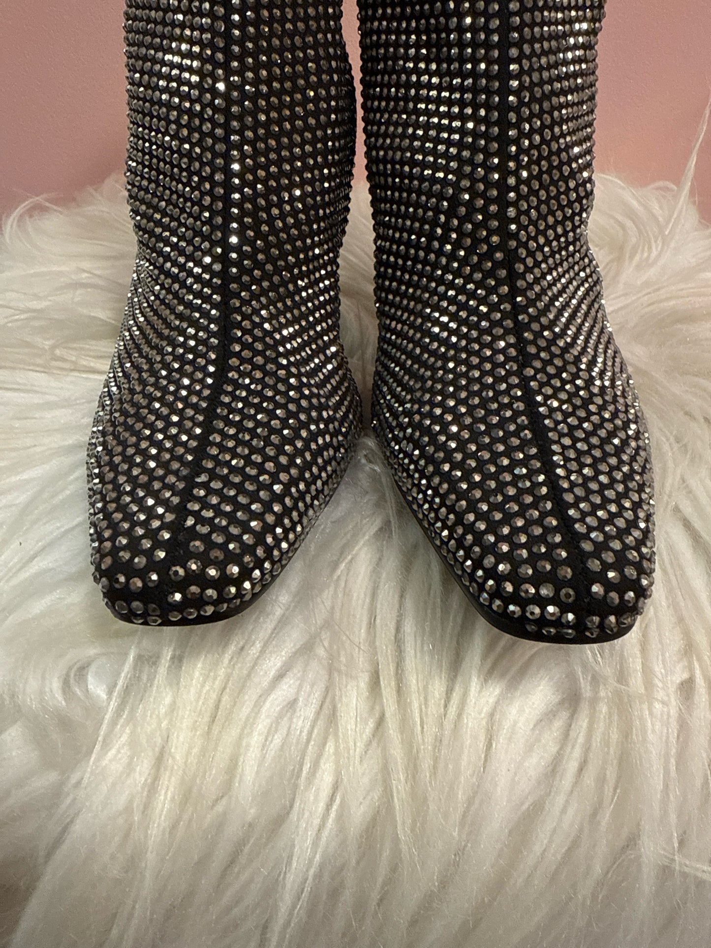 STEVE MADDEN BLACK SEQUINED POINTY TOE MID CALF BOOTS