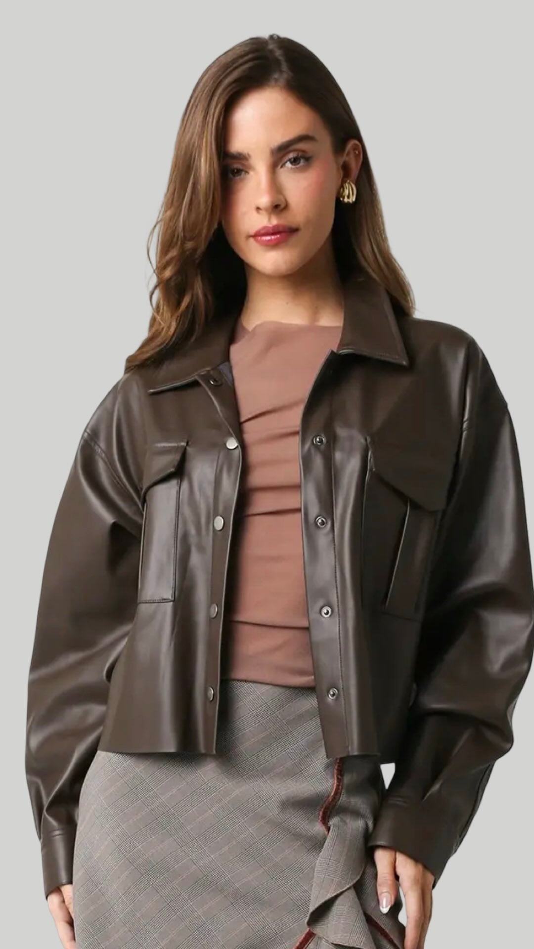 Justine Pu Button Front Top Available in Black and Coffee Bean