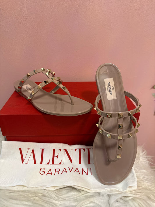 Valentino Garavani pvc thong poudre sandals with box and dust bags
