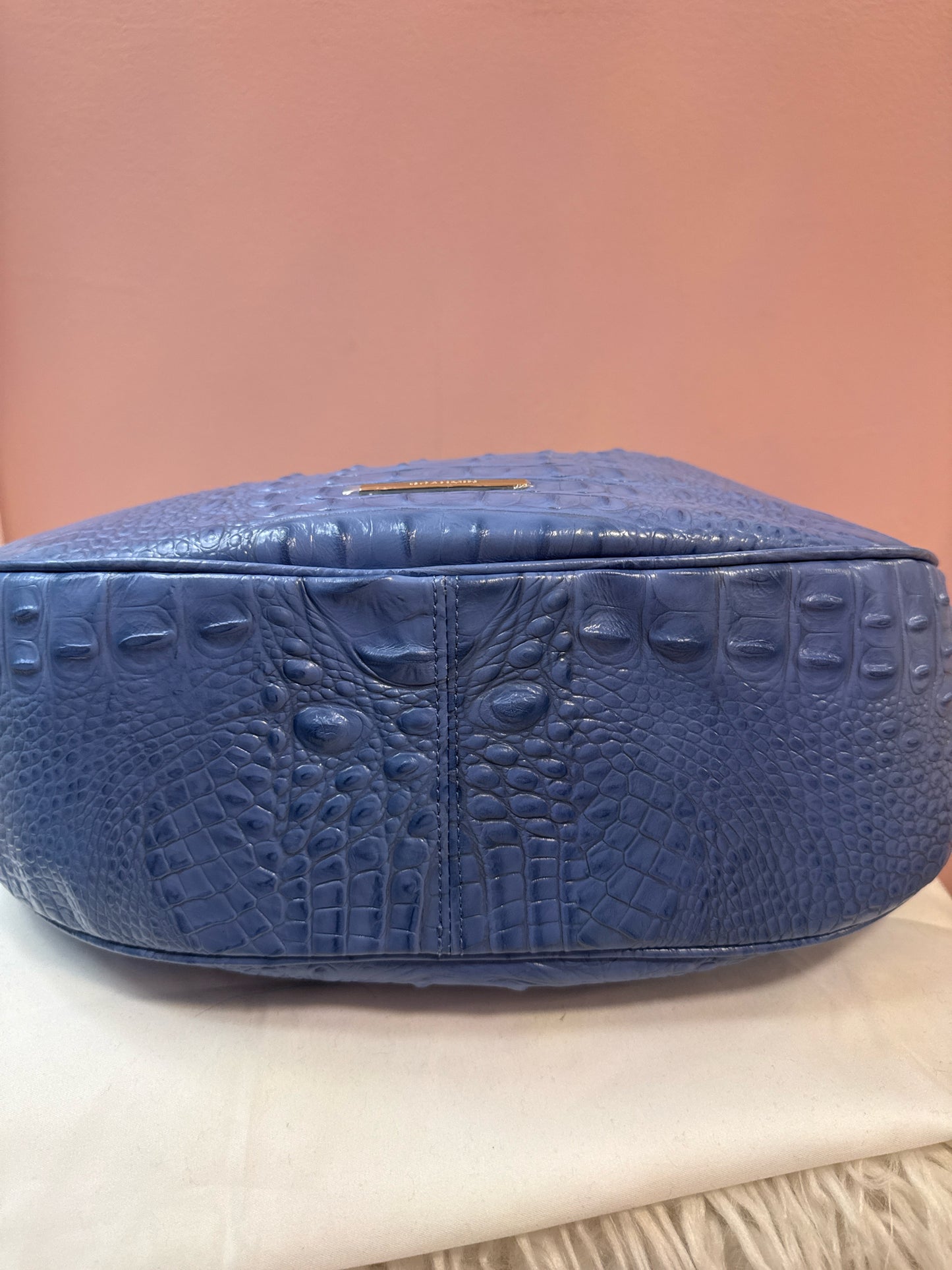 Brahmin Kathleen Rose Blue Croc Embossed Shoulder Bag