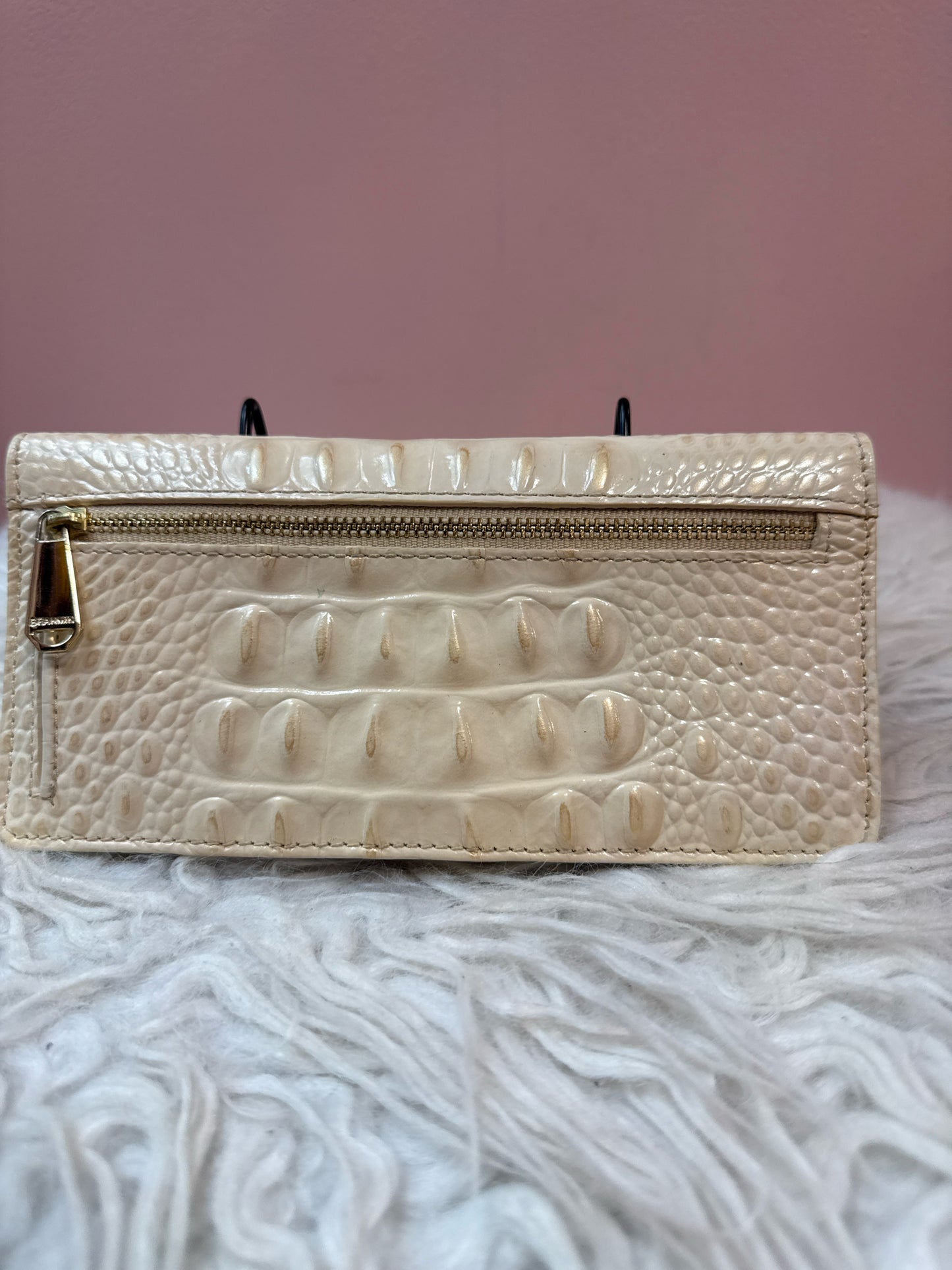 Brahmin Andy Wallet in Beige Croc-Embossed Leather