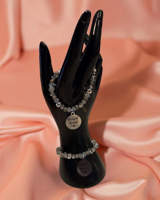 BLESSED MAMA SILVER BEADED BRACELET