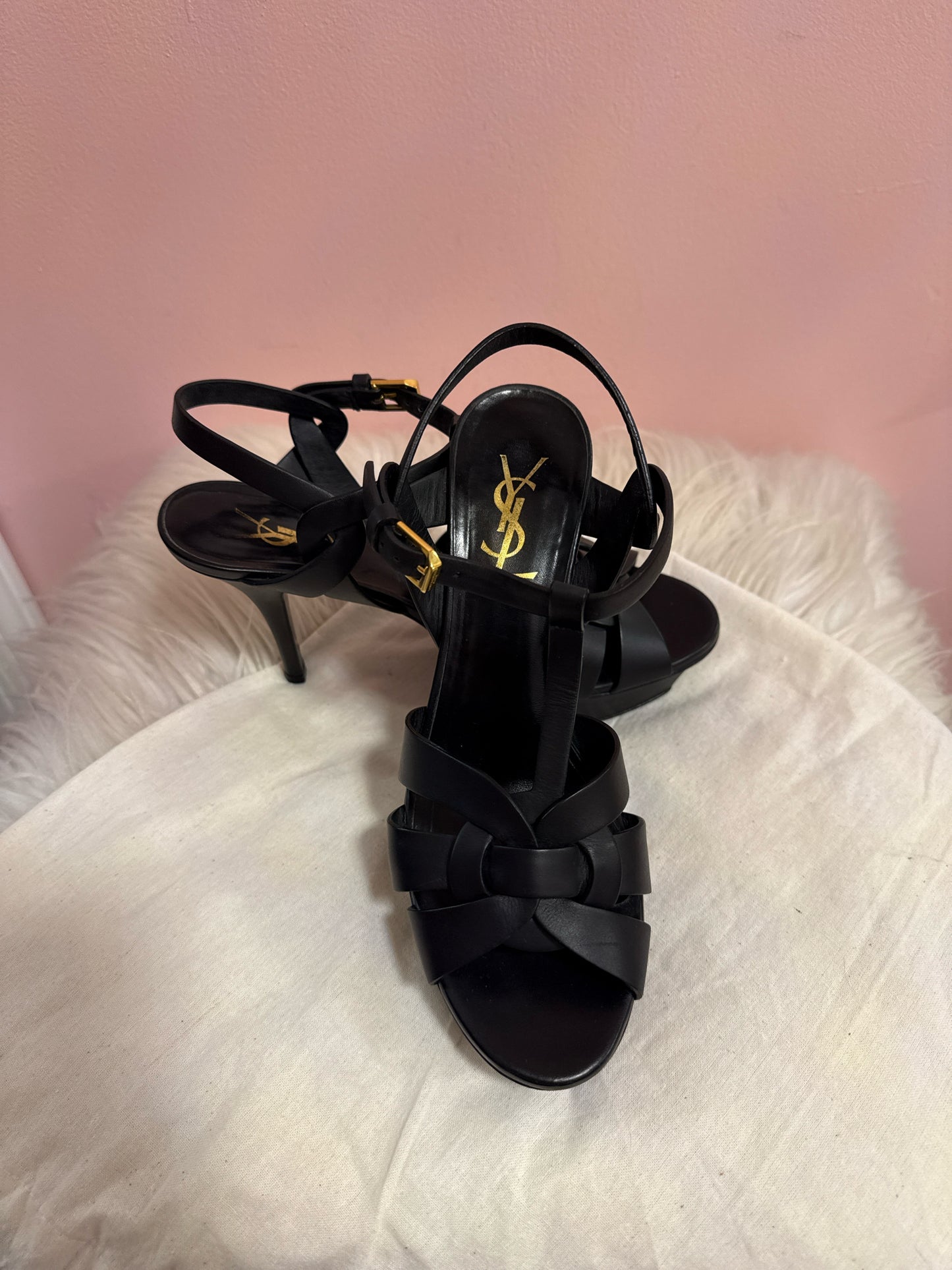Saint Laurent Tribute Leather Platform Black Sandal 2021