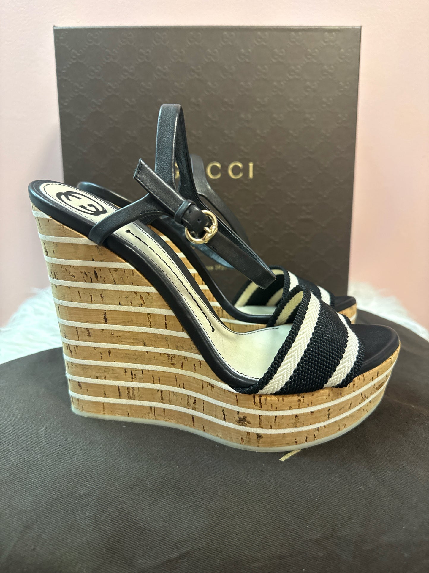 Gucci Nastro Elba Cork Wedge Sandal