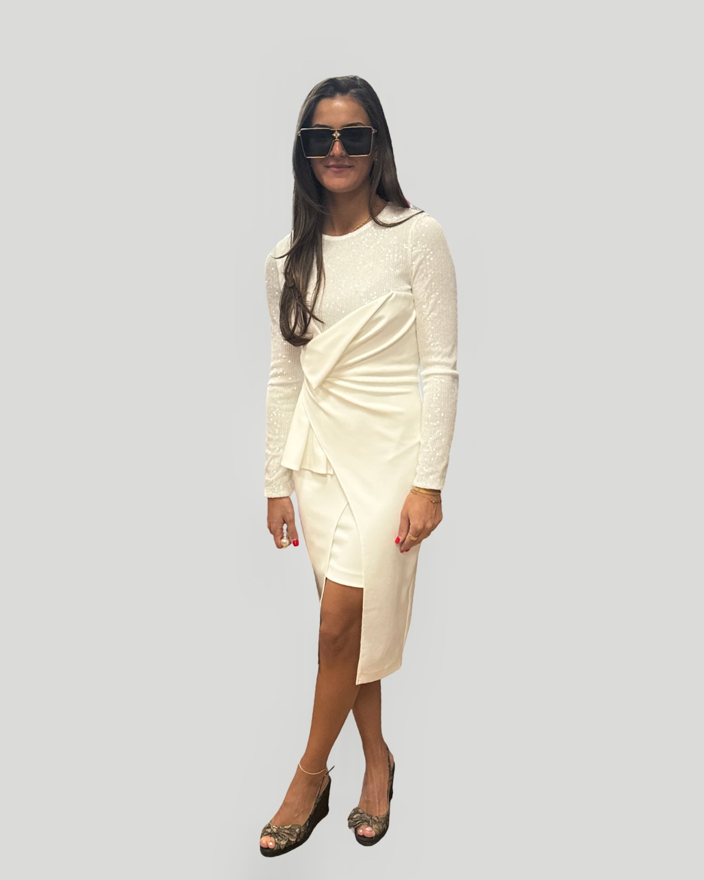One33 Social White Sequin Long Sleeve Dress