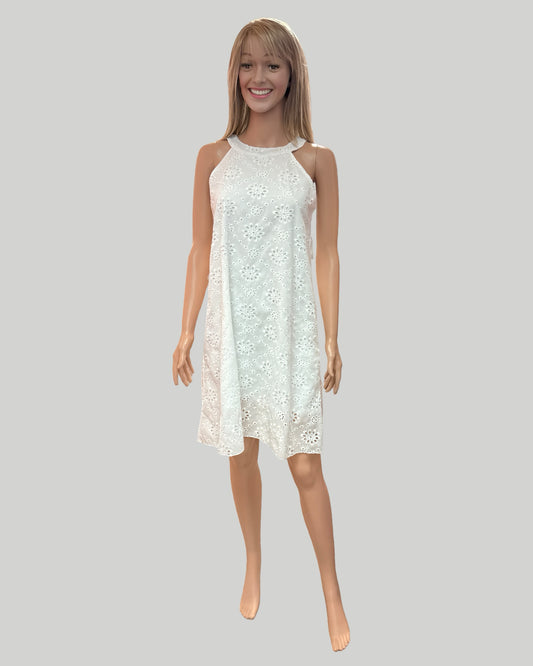 EYELET EMBROIDERED HALTER DRESS S