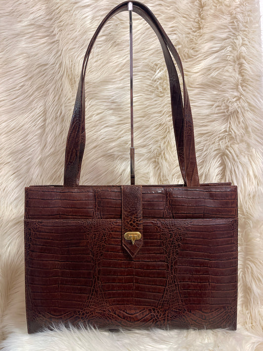 VALENTINO GARAVANI BROWN EMBOSSED TOTE