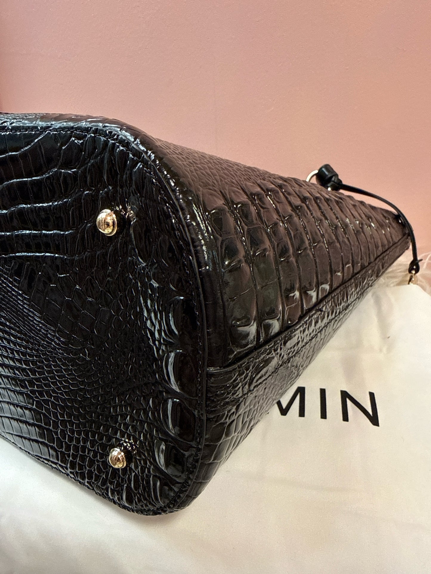Brahmin Ezra  Embossed Black Leather Tote