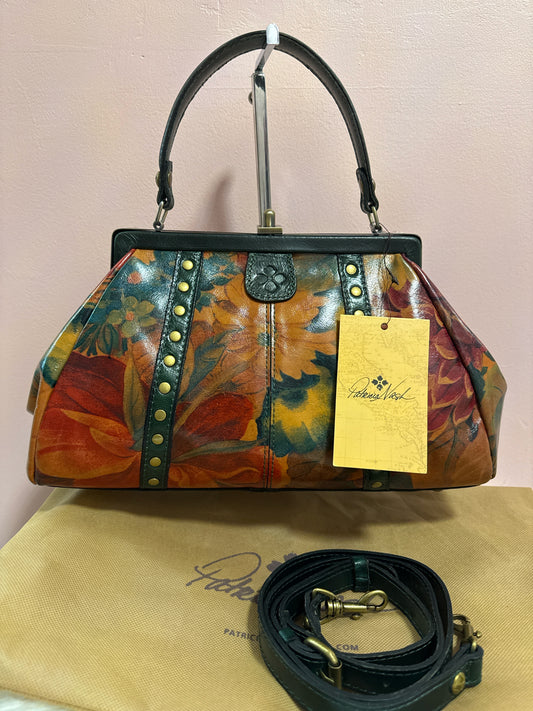 PATRICIA NASH NEMOLI FRAME SATCHEL DARK GREEN FLORAL SATCHEL