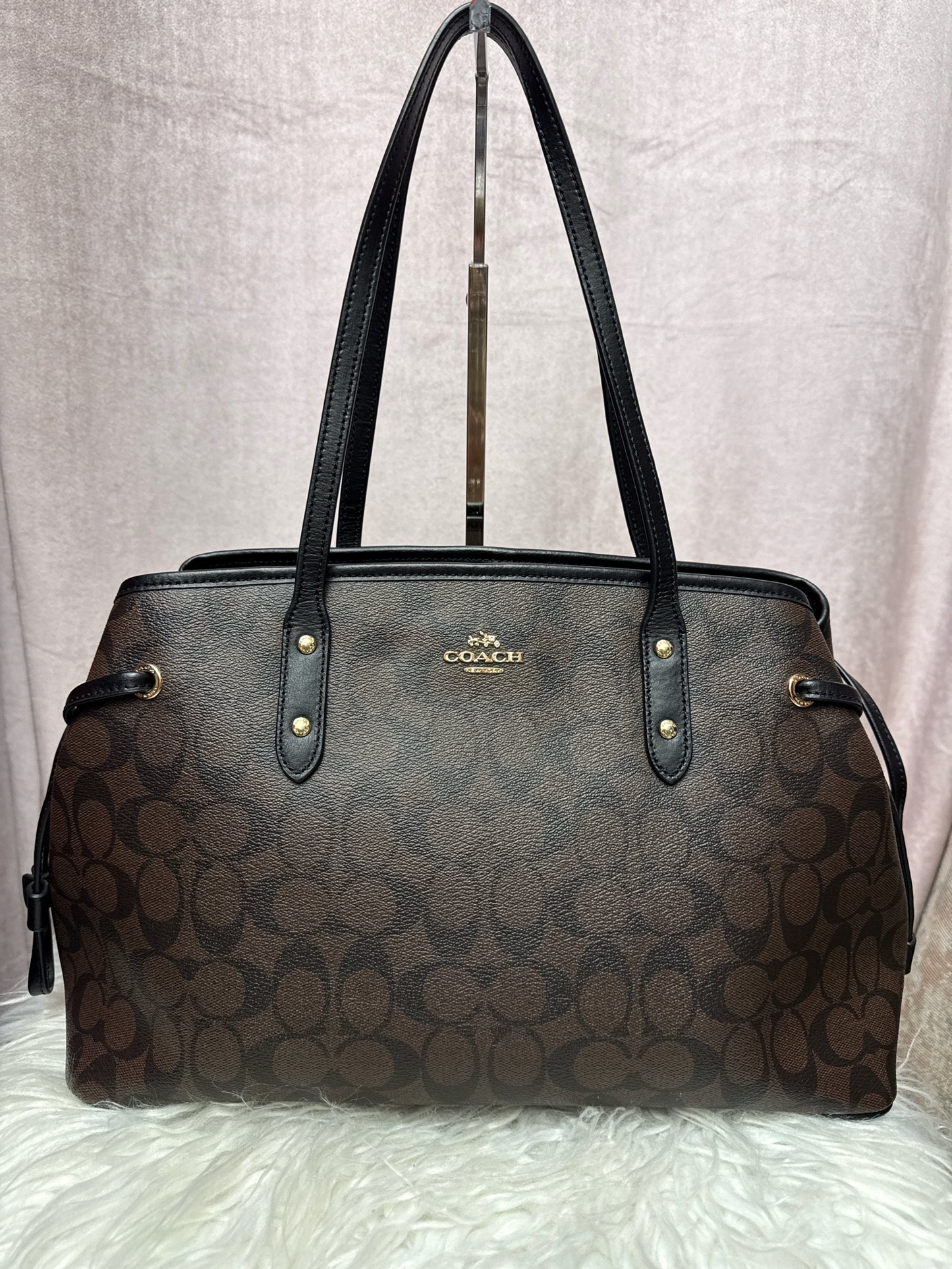 Coach Signature Drawstring Carryall Bag in Brown and Black F57842