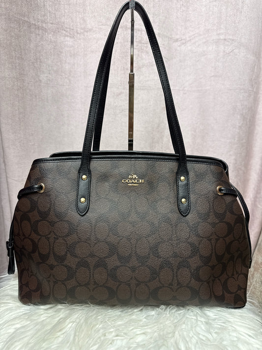 Coach Signature Drawstring Carryall Bag in Brown and Black F57842