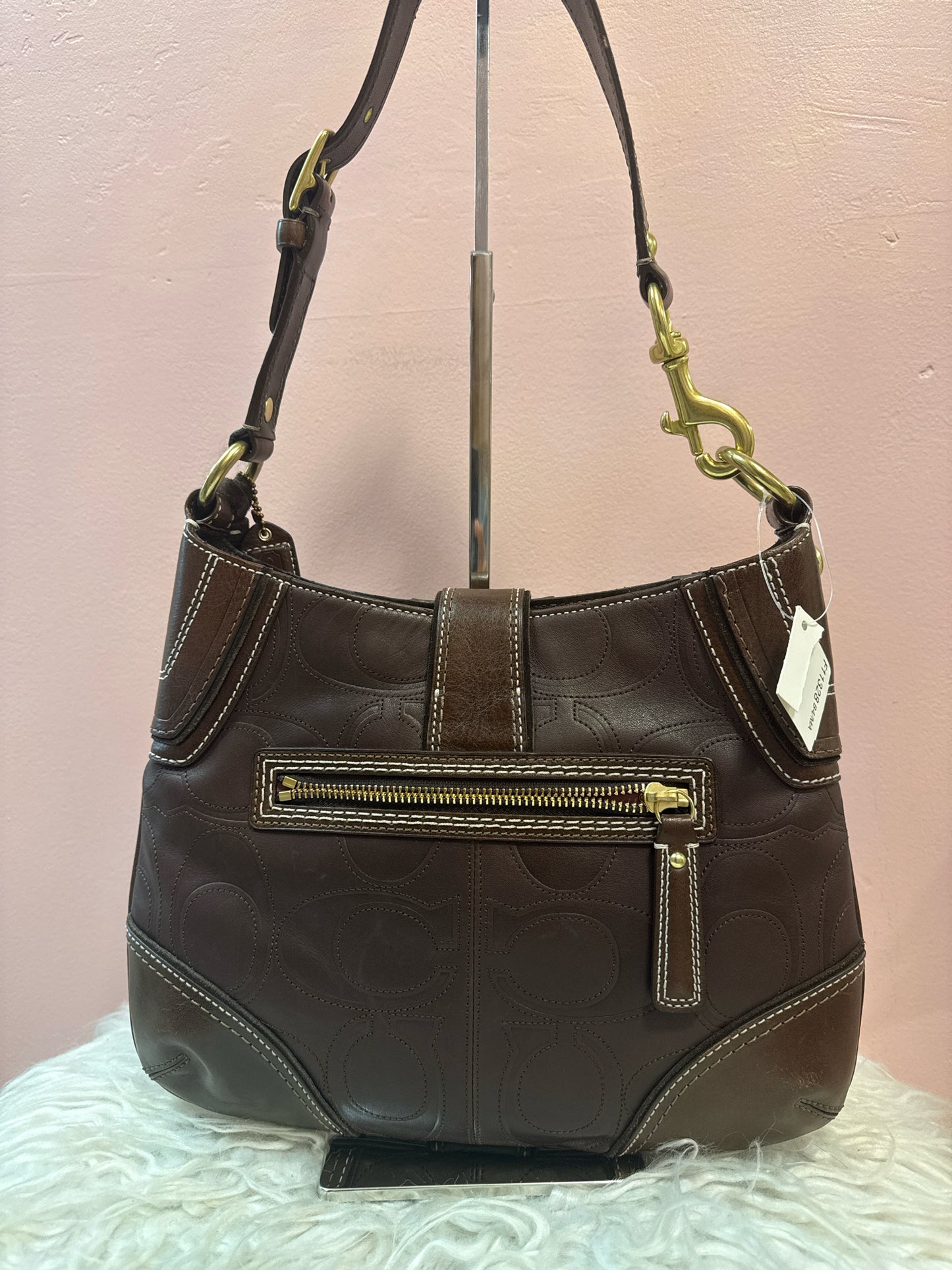 Coach Hamptons Hobo Bag in Dark Brown Signature "C"  Leather