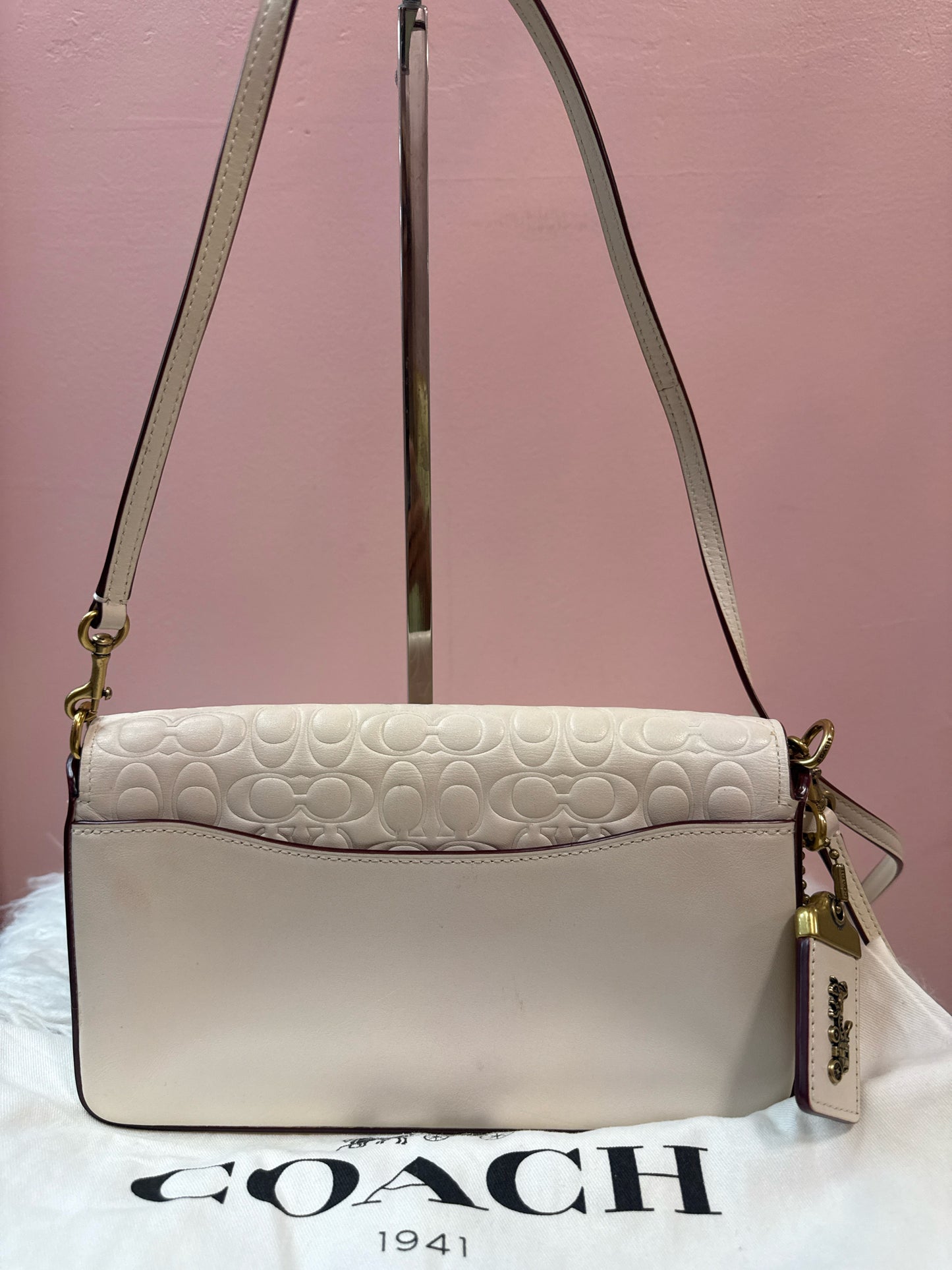 Coach Dinky Bag in Cream Signature Embossed Leather