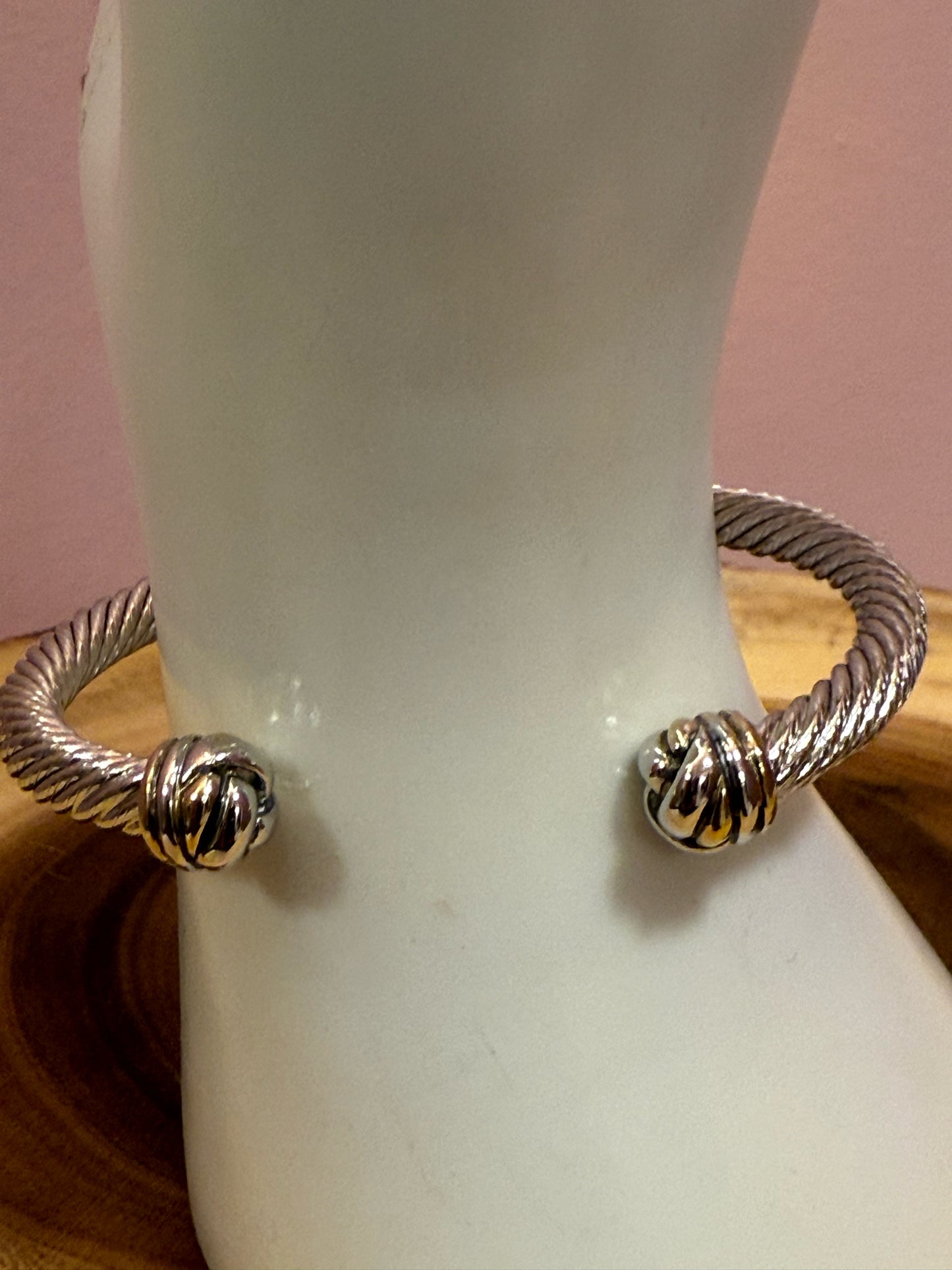 John Medeiros Pave Center Love Knot Wire Cuff Bracelet Pre-Loved