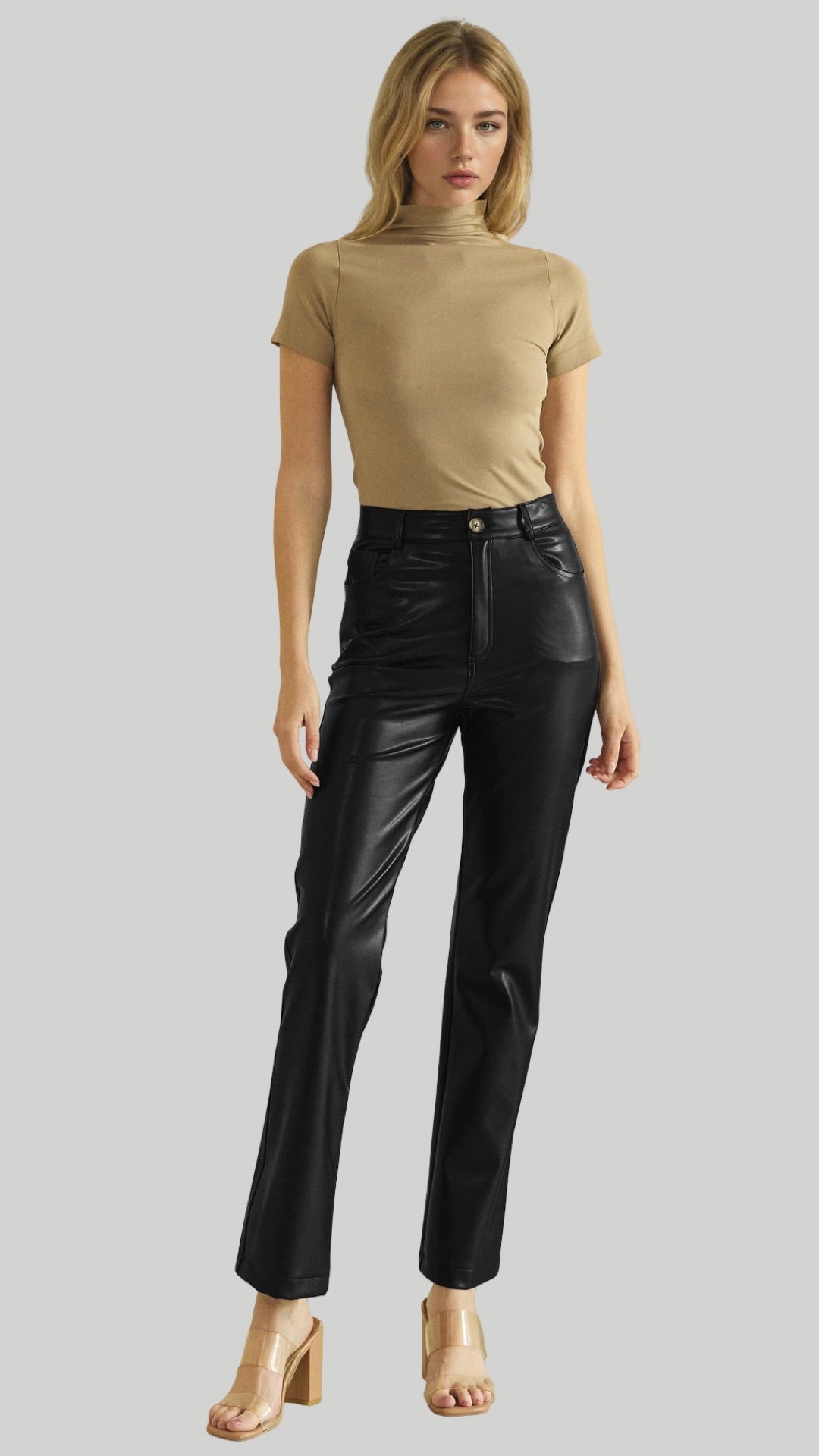 So Edgy Faux Leather Straight-Leg High-Rise Pants in Burgundy Black Chocolate