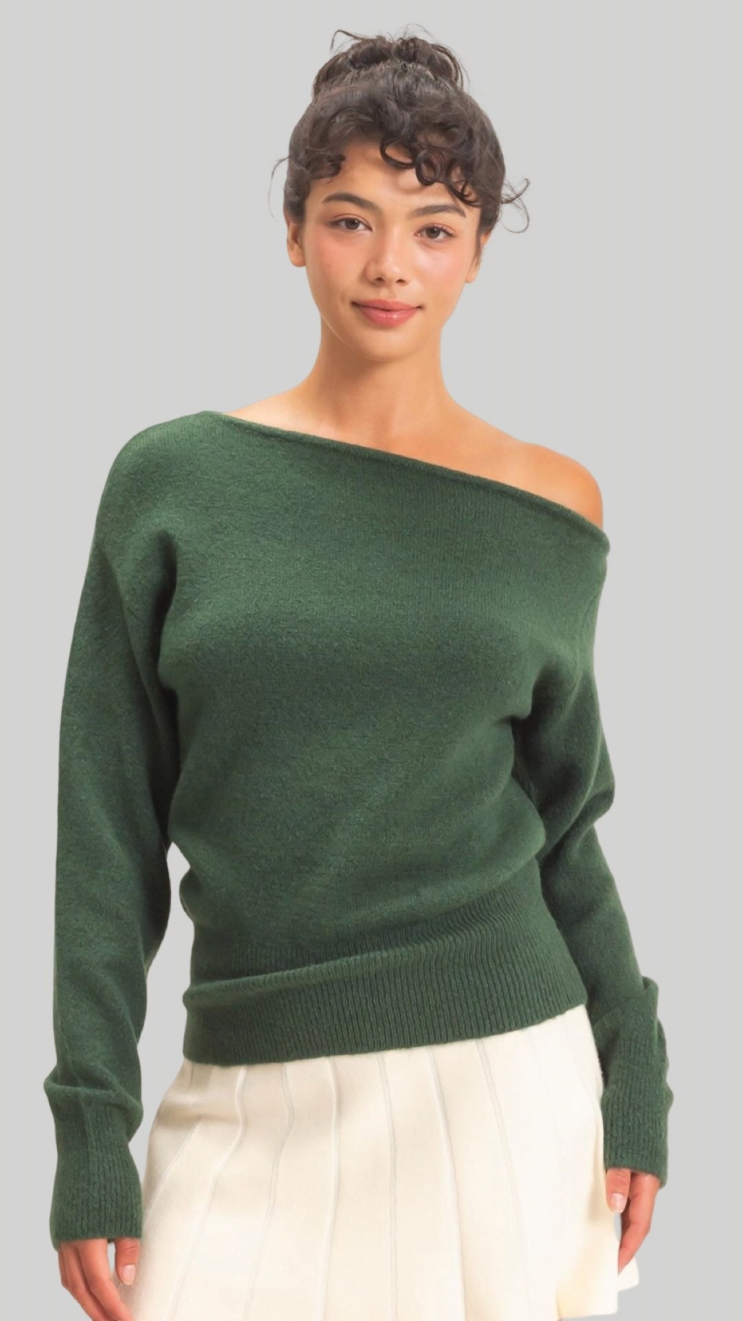 Off the Shoulder Sweater Top in Black and Green