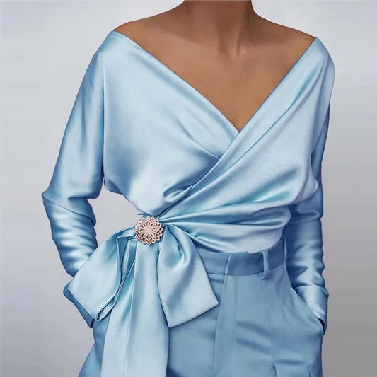 WRAP LONG SLEEVE SATIN TOP availble in other colors