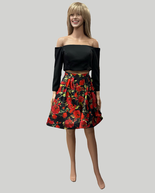 JVN BY JOVANI 2 PIECE BLACK TOP BLACK/RED FULL SKIRT