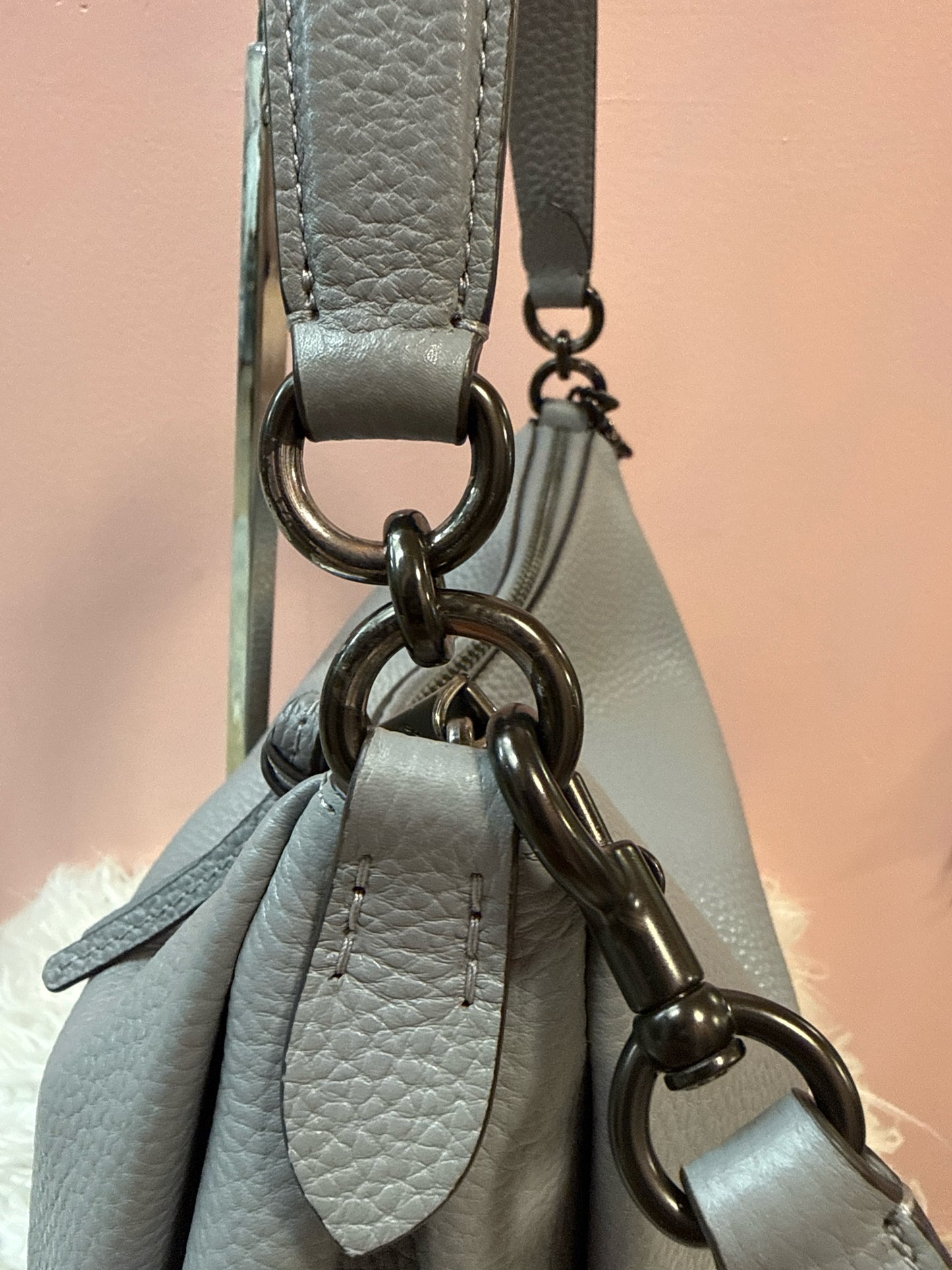 Coach Pebbled Leather Shay Shoulder Bag in Light Gray