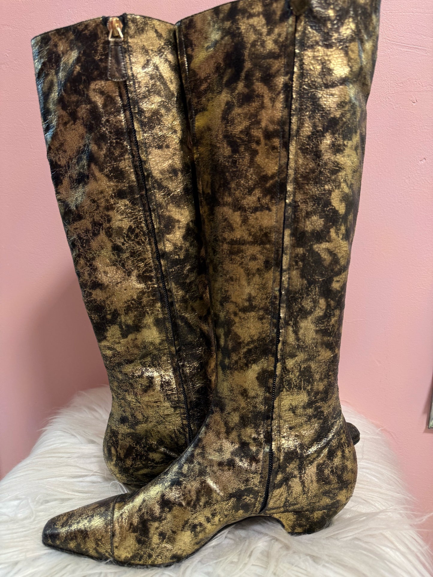 Chanel Black and Gold Knee High Boots A G34281