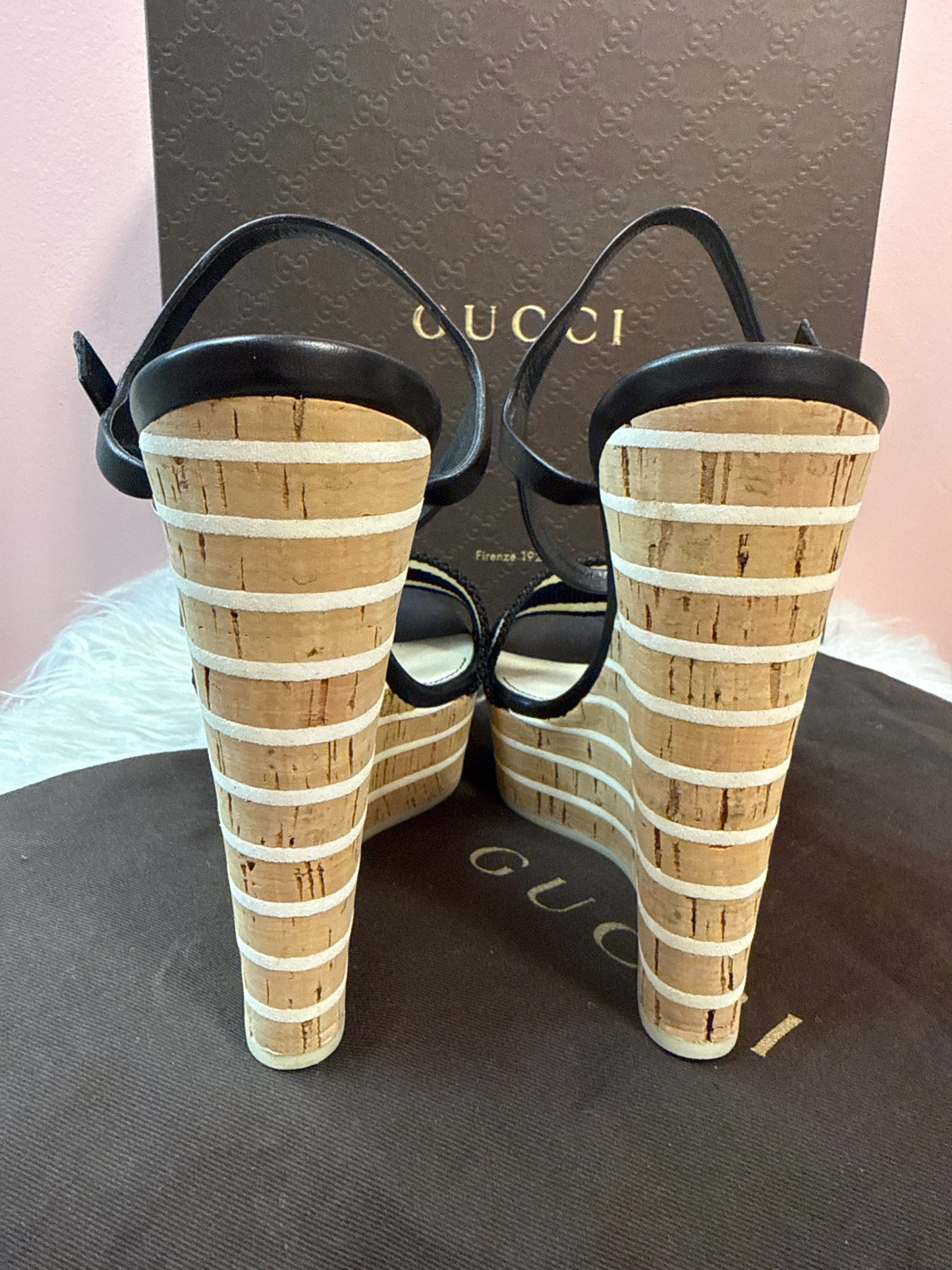 Gucci Nastro Elba Cork Wedge Sandal