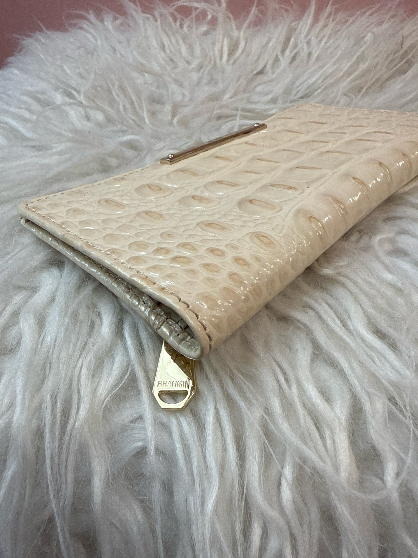 Brahmin Andy Wallet in Beige Croc-Embossed Leather