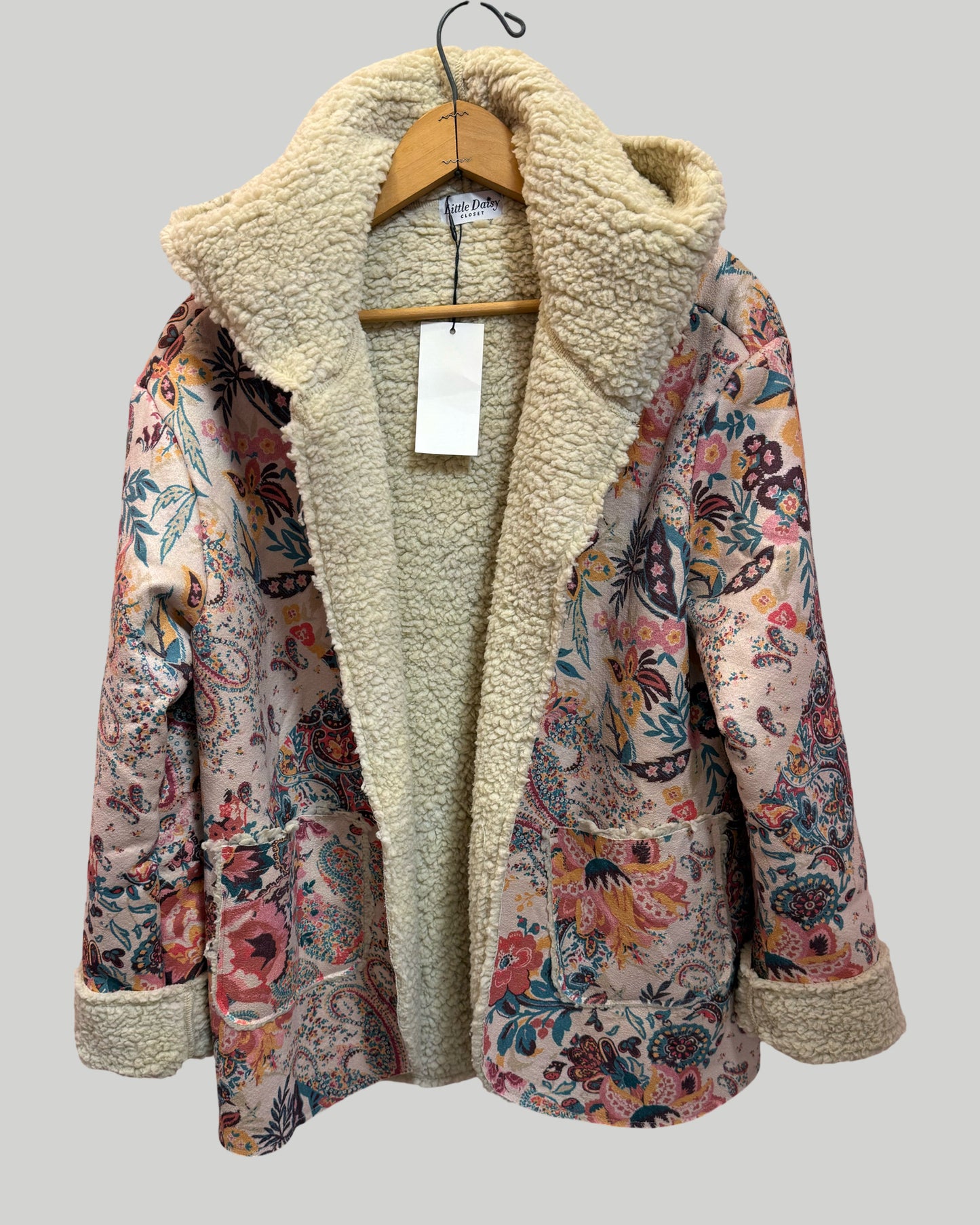 Boho Paisley Floral Sherpa Lined Hooded Jacket