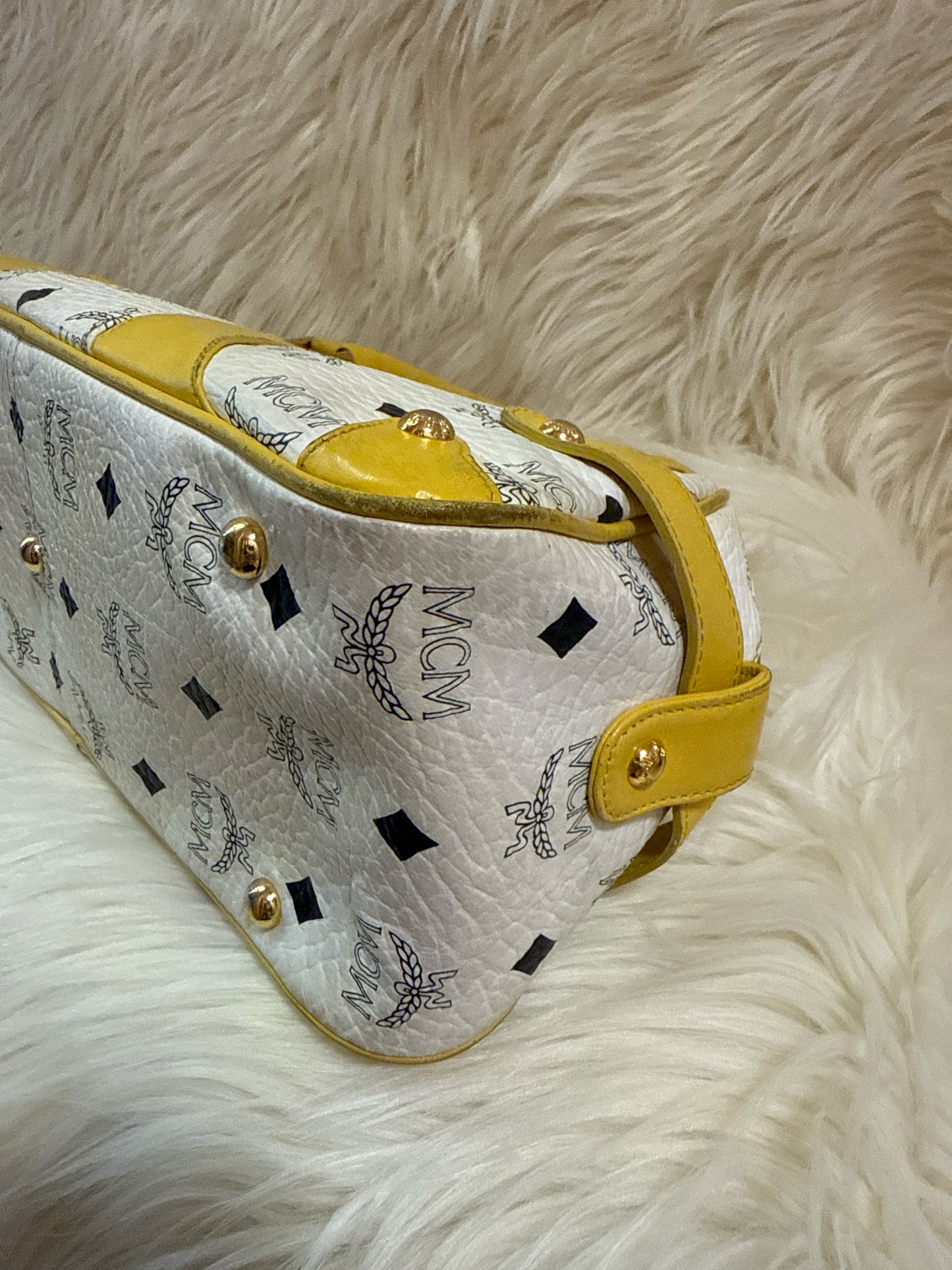 MCM SATCHEL TOP HANDLE BAG WHITE/YELLOW