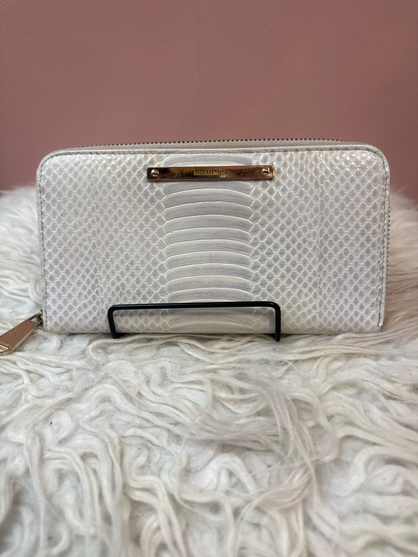 Brahmin White and Grey Zip Around  Wallet