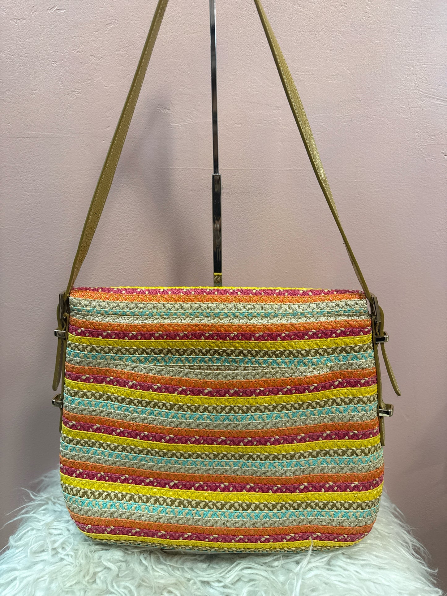 Eric Javits Striped Straw Shoulder Bag