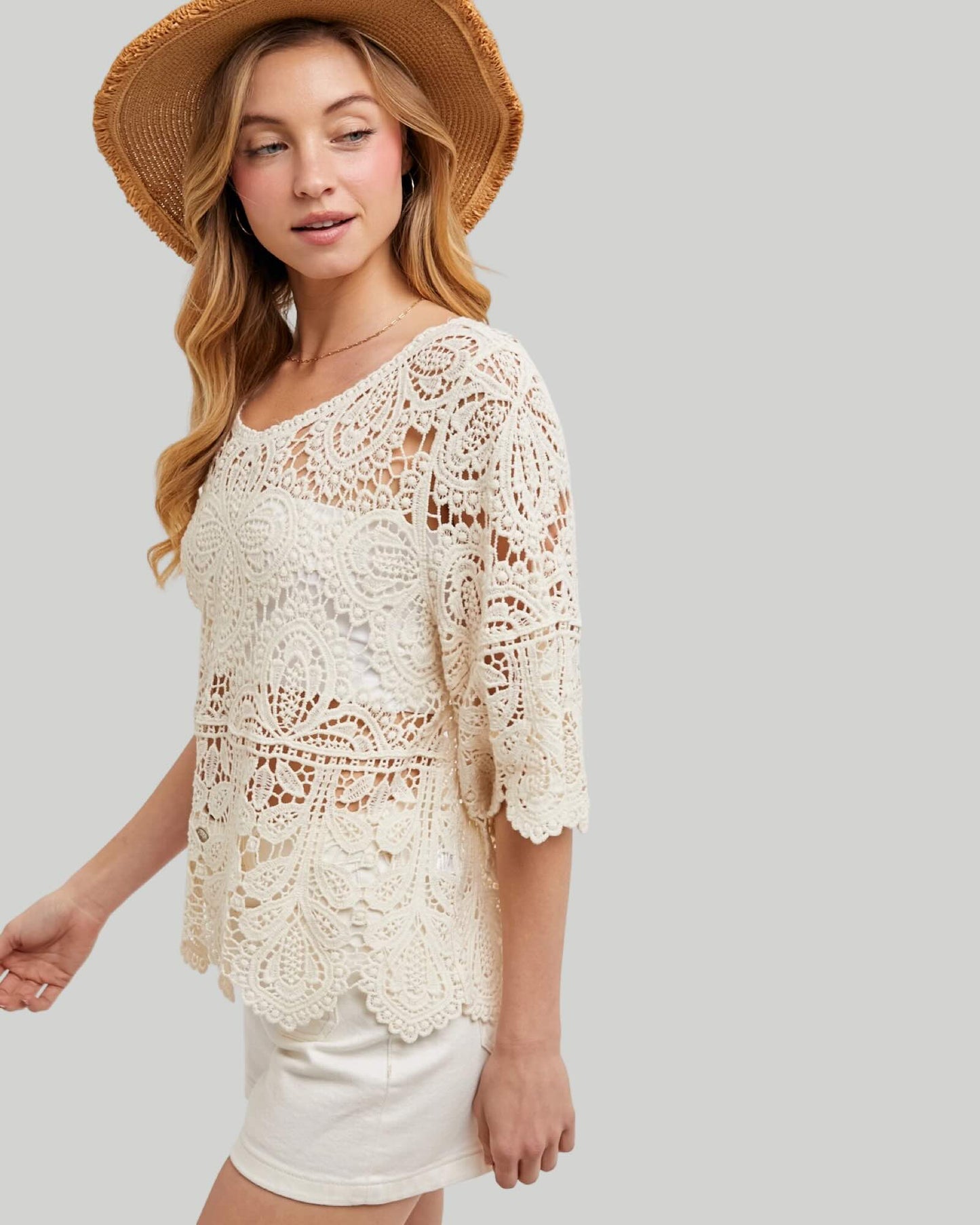 Crochet Lace Top in Latte and Natural