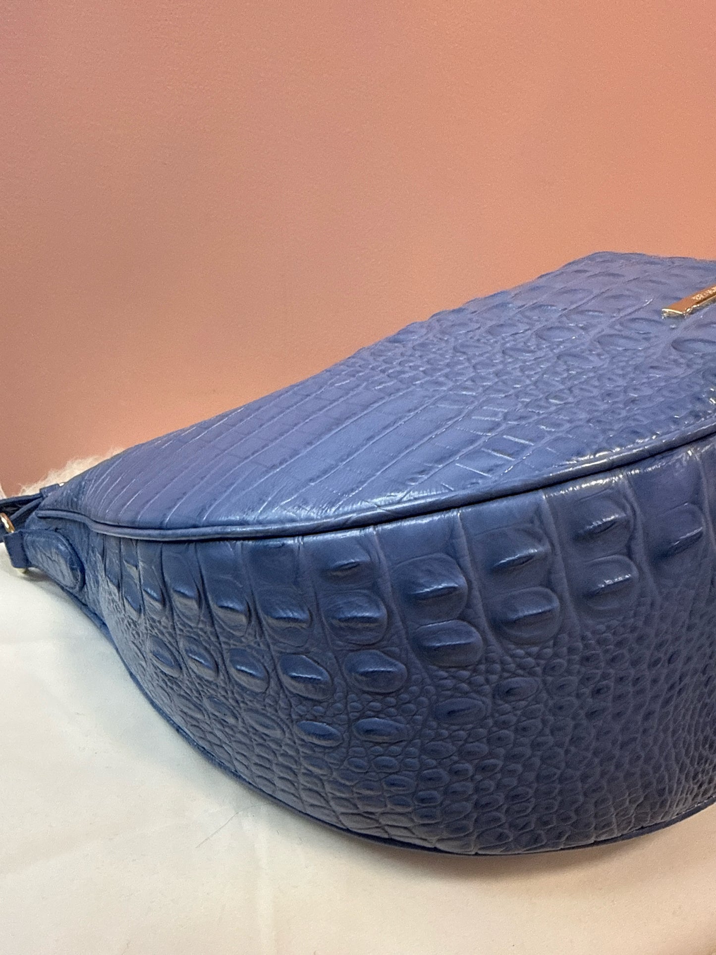 Brahmin Kathleen Rose Blue Croc Embossed Shoulder Bag
