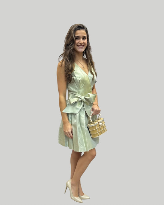 ABS Evening Collection Irredescent Light Green Taffeta dress w Sash Belt