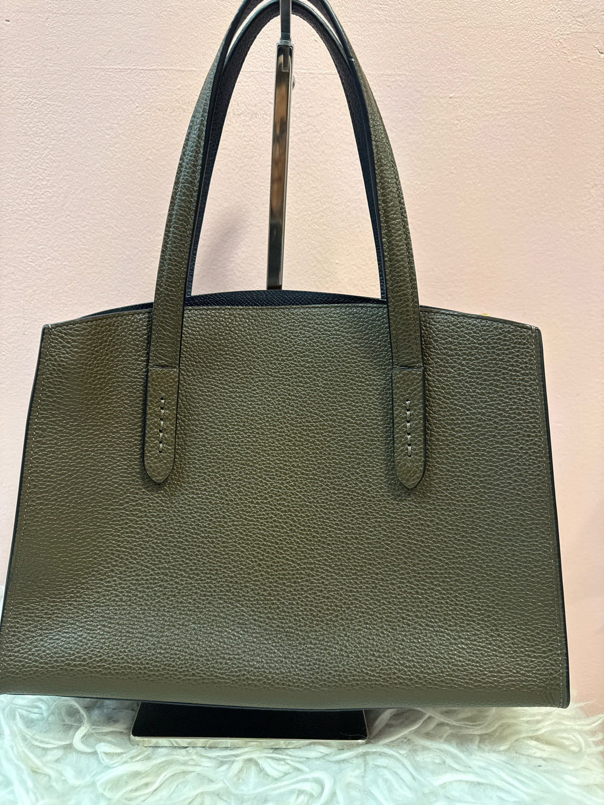 Coach Charlie Carryall 28 with rivets n Pebbled Olive Leather