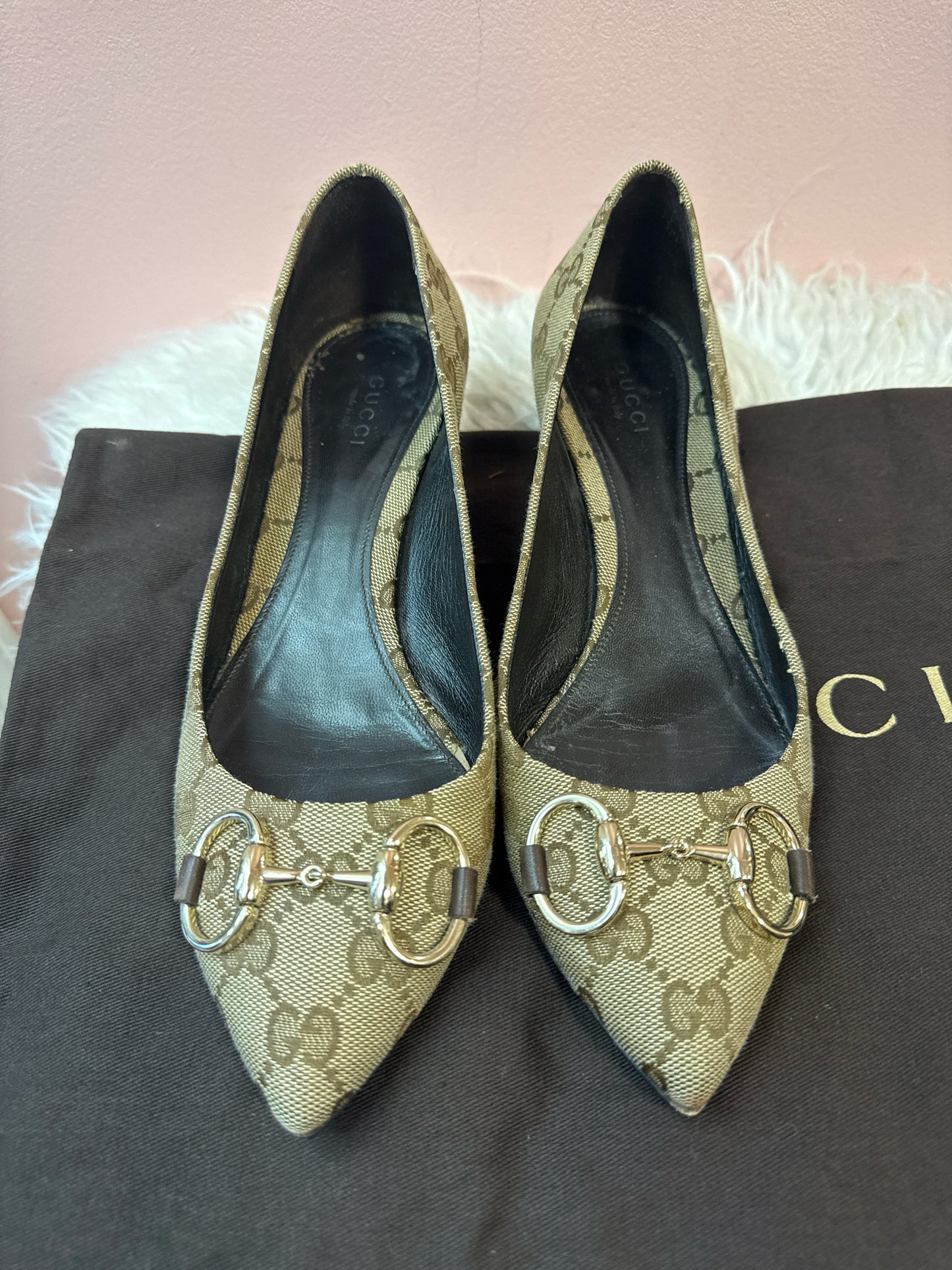 Gucci Monogram Kitten Heel Pumps