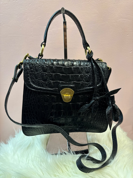 Brahmin Black Croc Embossed Vittoria Top Handle Shoulder Bag