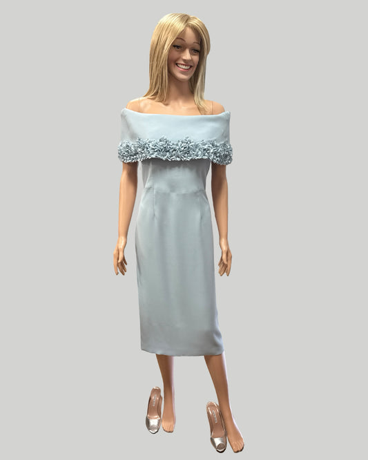 CATHERINE REGEHR OFF SHOULDER WITH EMBELLISHED COLAR MIDI DRESS