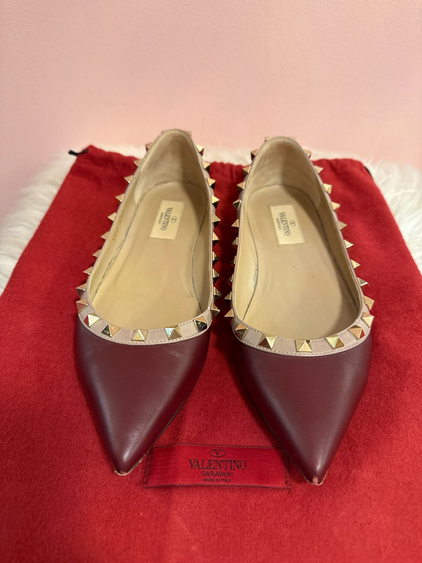 Valentino Garavani Rockstud Pointed -Toe Ballet Flats with Dust Bag