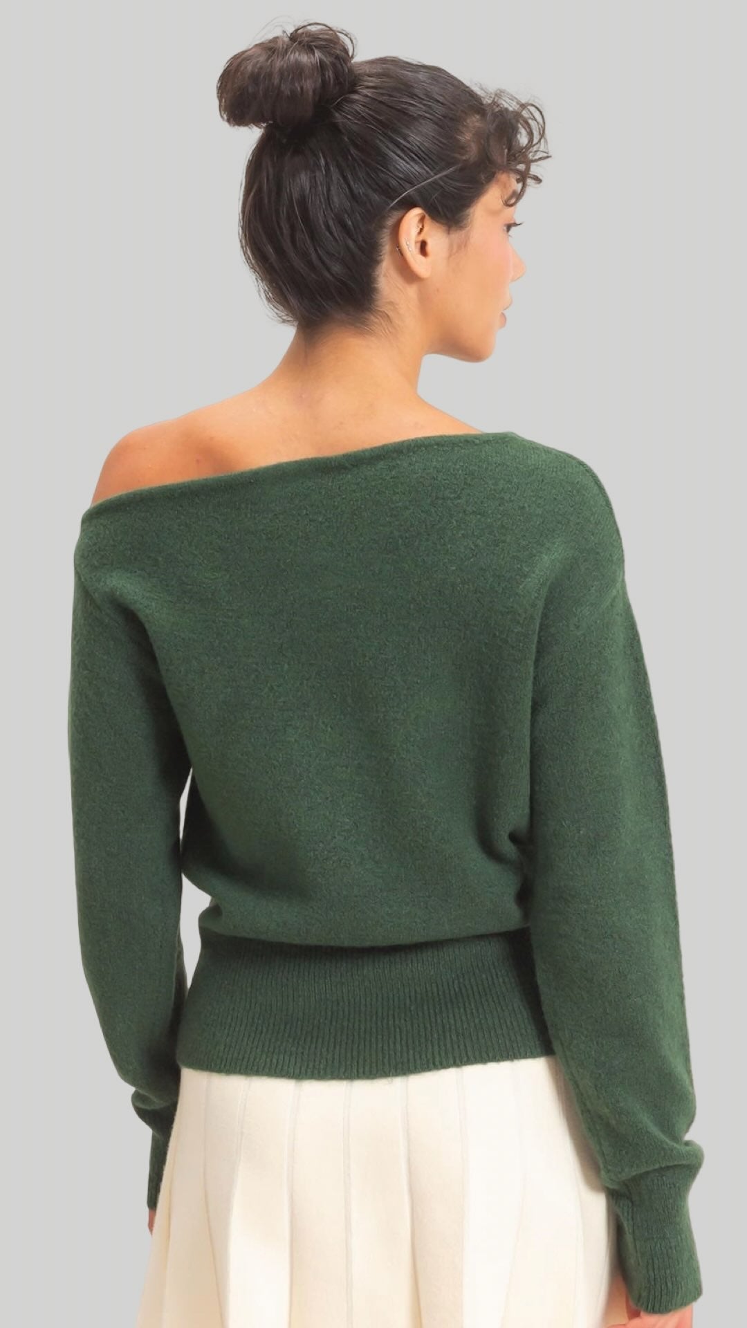 Off the Shoulder Sweater Top in Black and Green