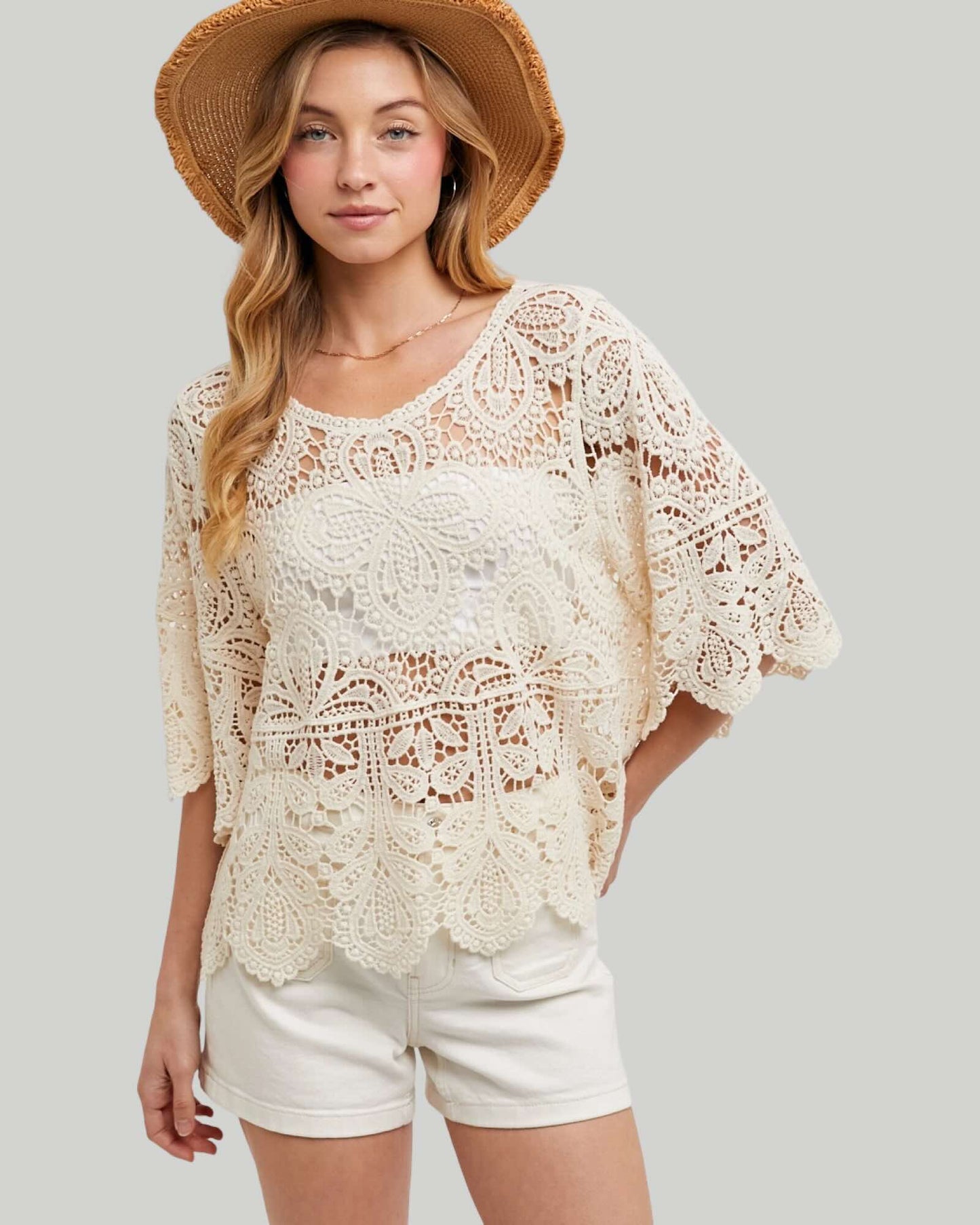 Crochet Lace Top in Latte and Natural