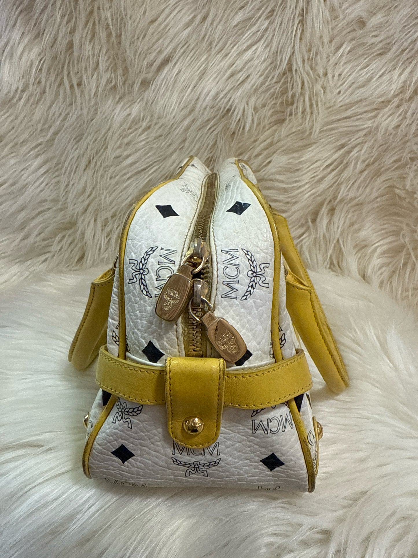 MCM SATCHEL TOP HANDLE BAG WHITE/YELLOW